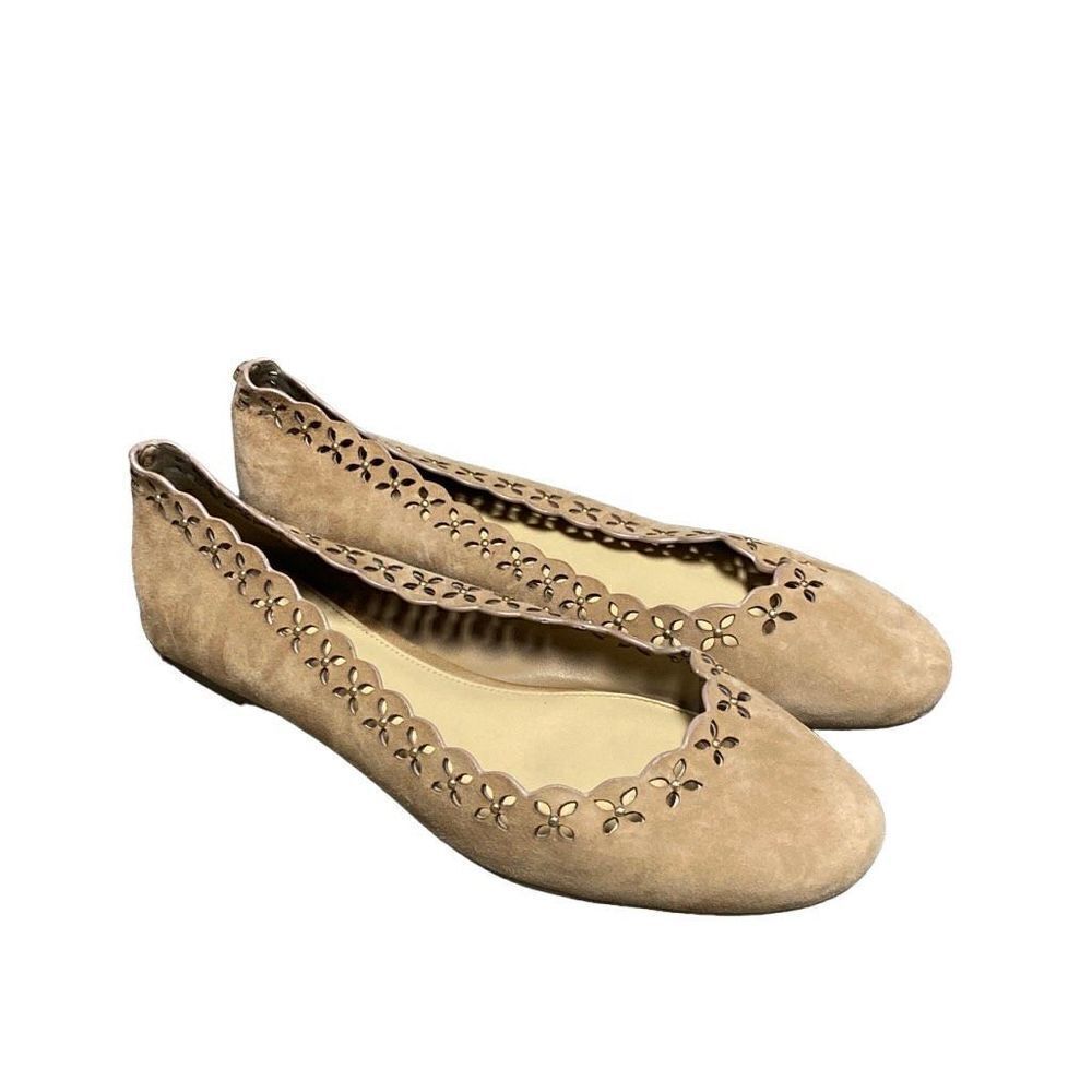 Michael Kors THALIA Tan Leather Studded Ballerina Flats Size 9.5